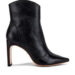 RAYE Rudy Bootie: Black Heeled Pointed Toe Leather Boots